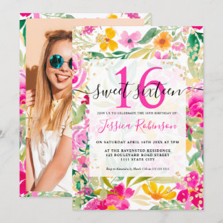 Hellrosa florale Aquarellfarben Goldener Chic Swee Einladung