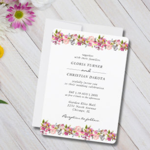 Hellrosa, florale Grenze Hochzeit abgerundete Kant Einladung