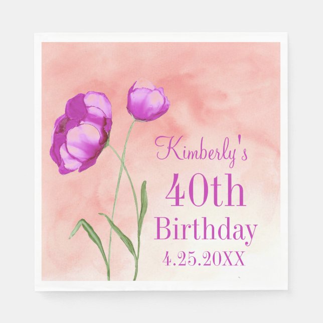 Hellrosa Florals, individueller Geburtstag Serviette (Vorderseite)