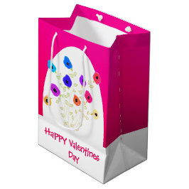 Hellrosa Flower Happy Valentines Medium Bag Mittlere Geschenktüte