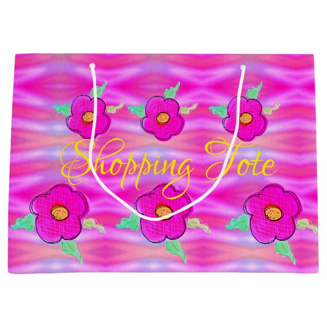 Hellrosa Flower Shopping Große Geschenktüte (Vorderseite)