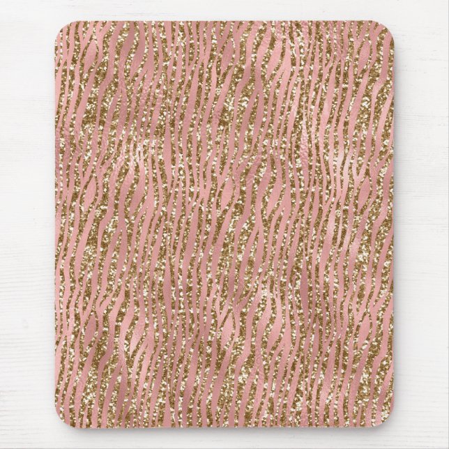 Hellrosa Fohlen & Goldene Glam Glitzer Tiger Strei Mousepad (Vorne)