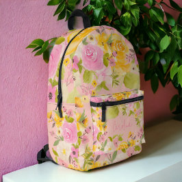 Hellrosa gelbe Bezeichnung Sommerblüte Bedruckter Rucksack