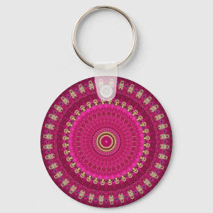 Hellrosa, gelbes Mandala-Design Schlüsselanhänger