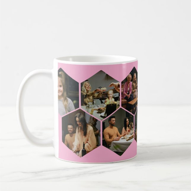 Hellrosa geometrische Sechseck-Foto-Collage  Kaffeetasse (Links)