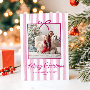 Hellrosa gestreifte Weihnachtsfoto Feiertagskarte