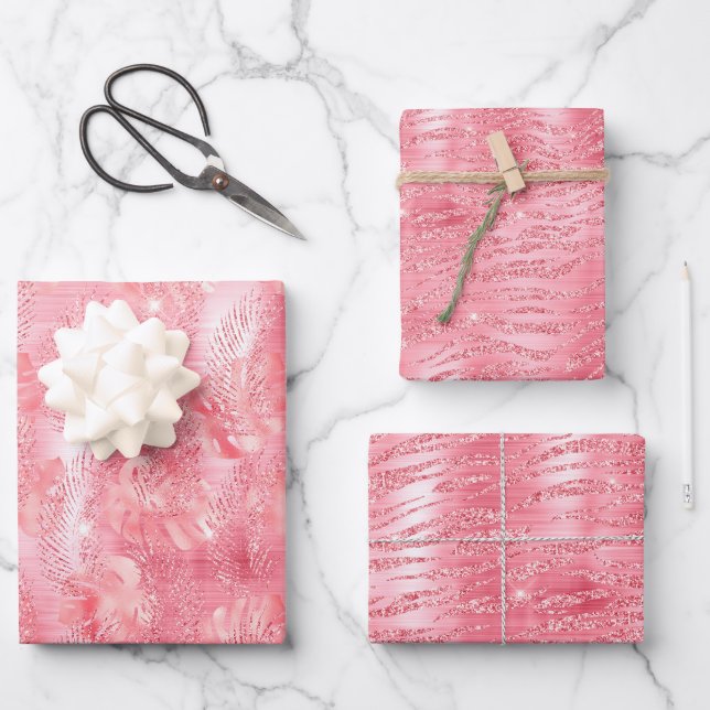 Hellrosa Glam Animal Print Geschenkpapier Set (Vorderseite)