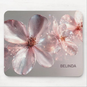 Hellrosa glänzende metallische Blumen Visitenkarte Mousepad