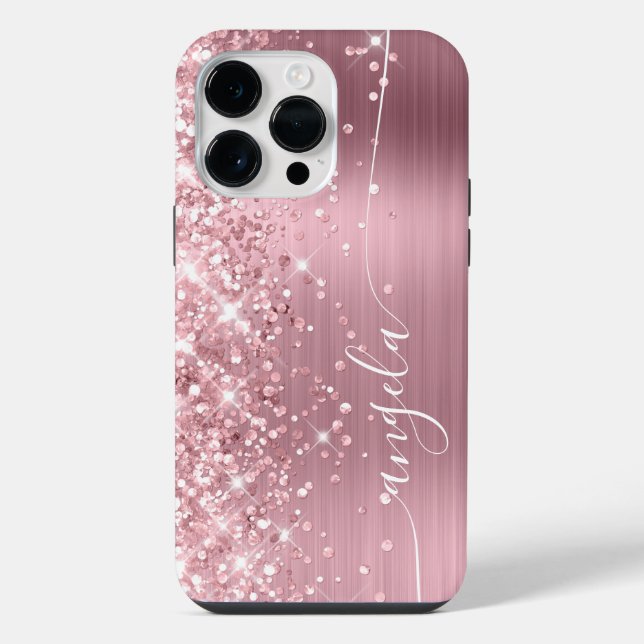Hellrosa glitzernde Glam-Signatur iPhone Hülle (Rückseite)