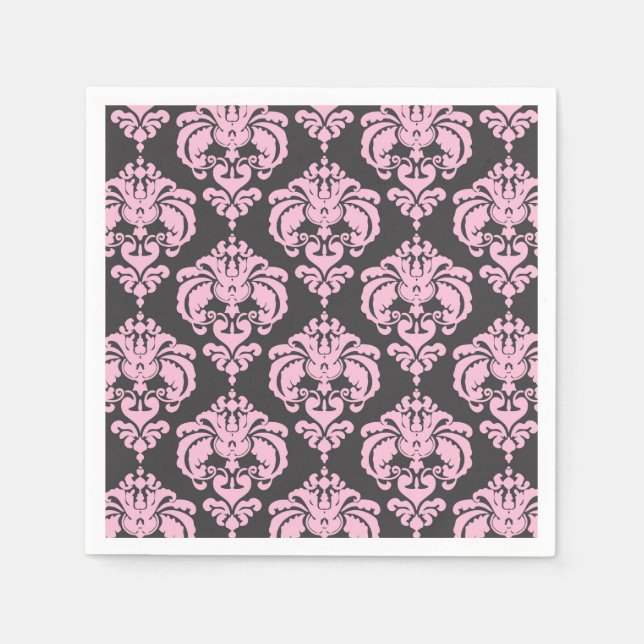 Hellrosa Grau Damaske Chic Muster Elegantes Party Serviette (Vorderseite)