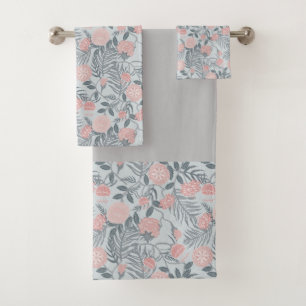 Hellrosa, graues botanisches Wildblumenmuster Badhandtuch Set