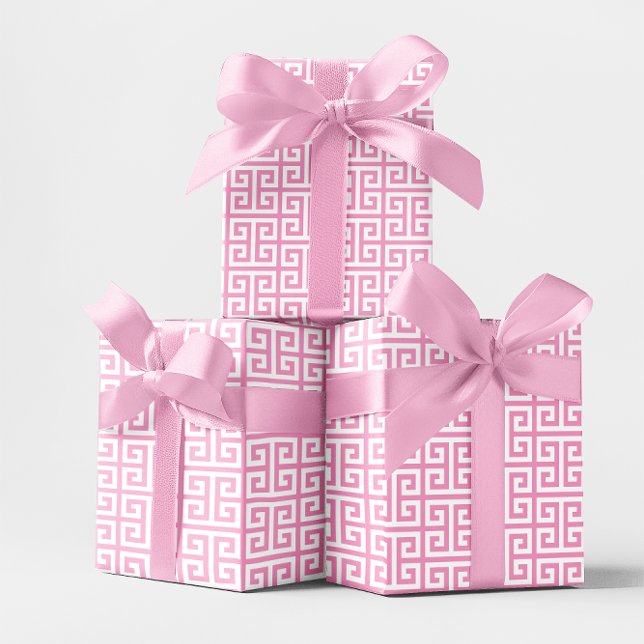 Hellrosa griechischer Schlüssel Geschenkpapier Set (Light Pink Greek Key Wrapping Paper Sheets)