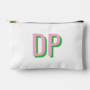 Hellrosa + Grüne Monogramm-Brautjungfer Zubehörtasche