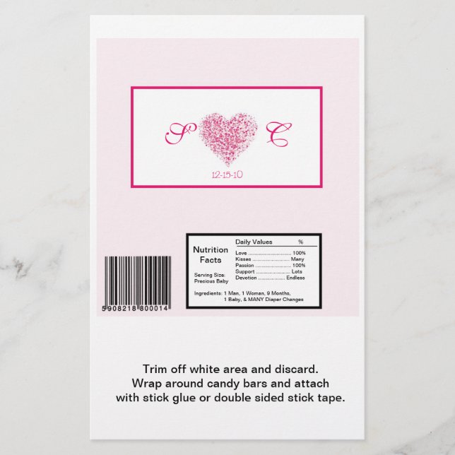 Hellrosa Herz Hochzeit Hershey's Large Wrapper Flyer (Vorne)