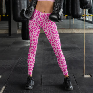 Hellrosa Herz-Leopardenmuster Leggings