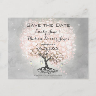 Hellrosa Herzblatt-Baum-Hochzeit Ankündigungspostkarte