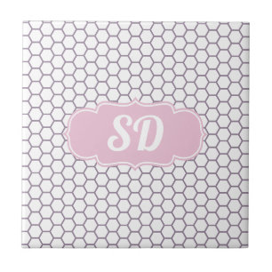 Hellrosa Honeycomb Custom Monogram Fliese