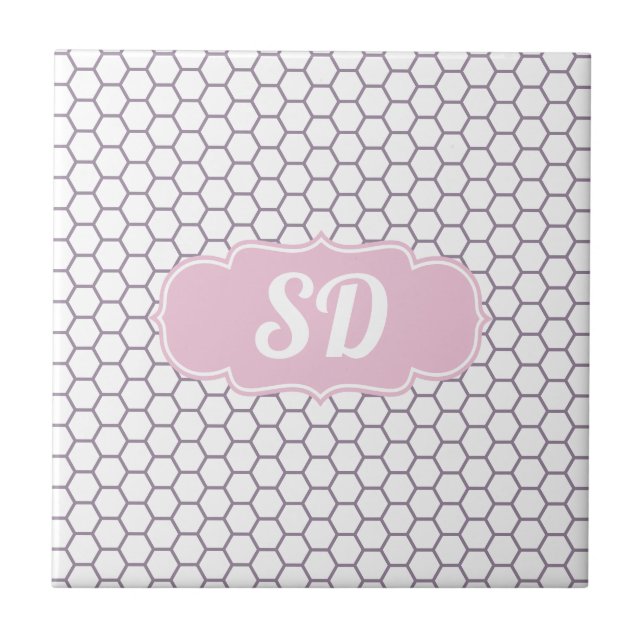 Hellrosa Honeycomb Custom Monogram Fliese (Vorderseite)