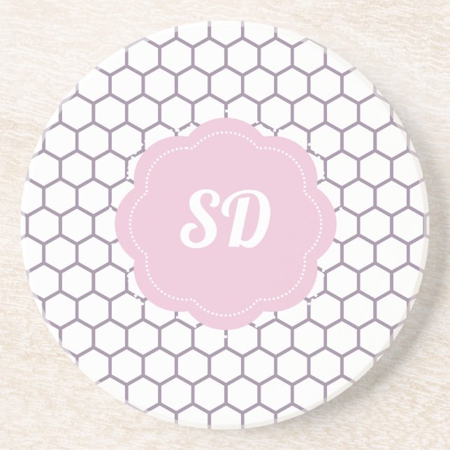 Hellrosa Honeycomb Custom Monogram Getränkeuntersetzer (Vorne)