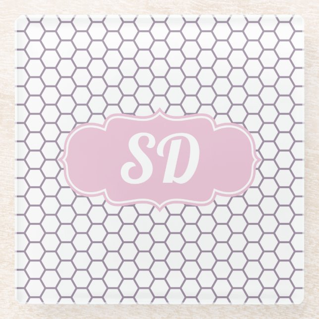 Hellrosa Honeycomb Custom Monogram Glasuntersetzer (Vorderseite)