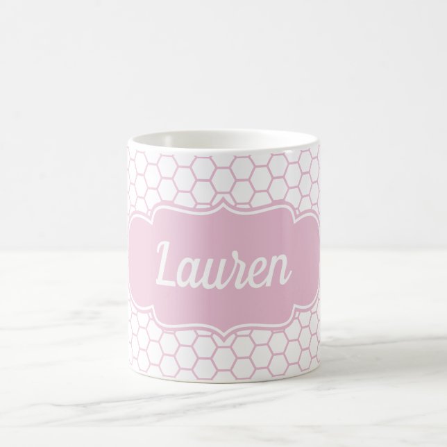 Hellrosa Honeycomb Custom Monogram Kaffeetasse (Mittel)