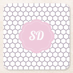 Hellrosa Honeycomb Custom Monogram Rechteckiger Pappuntersetzer