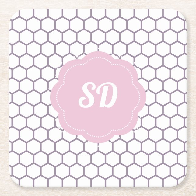 Hellrosa Honeycomb Custom Monogram Rechteckiger Pappuntersetzer (Vorderseite)