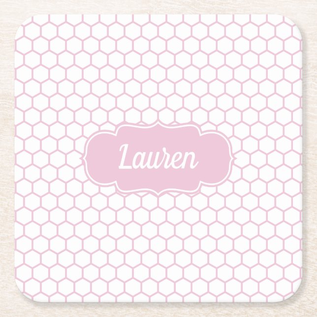 Hellrosa Honeycomb Custom Monogram Rechteckiger Pappuntersetzer (Vorderseite)