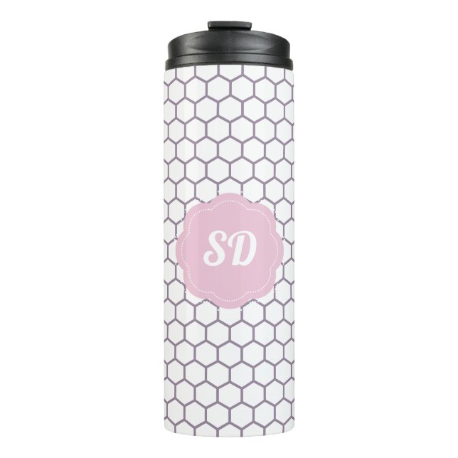 Hellrosa Honeycomb Custom Monogram Thermosbecher (Vorderseite)