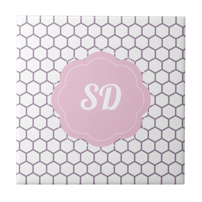 Hellrosa Honeycomb Hexagon Custom Monogram Fliese (Vorderseite)