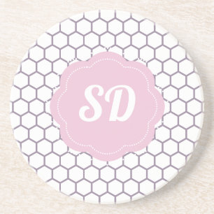 Hellrosa Honeycomb Hexagon Custom Monogram Getränkeuntersetzer