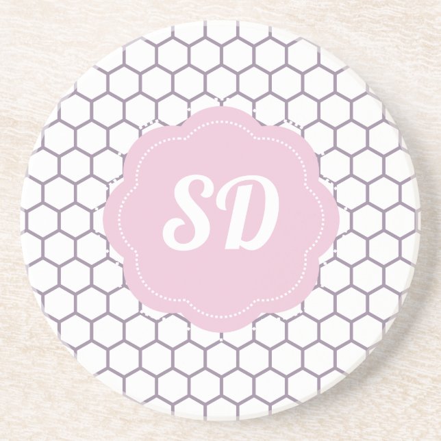 Hellrosa Honeycomb Hexagon Custom Monogram Getränkeuntersetzer (Vorne)