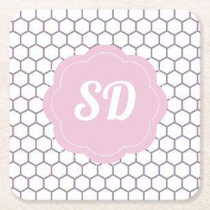 Hellrosa Honeycomb Hexagon Custom Monogram Rechteckiger Pappuntersetzer