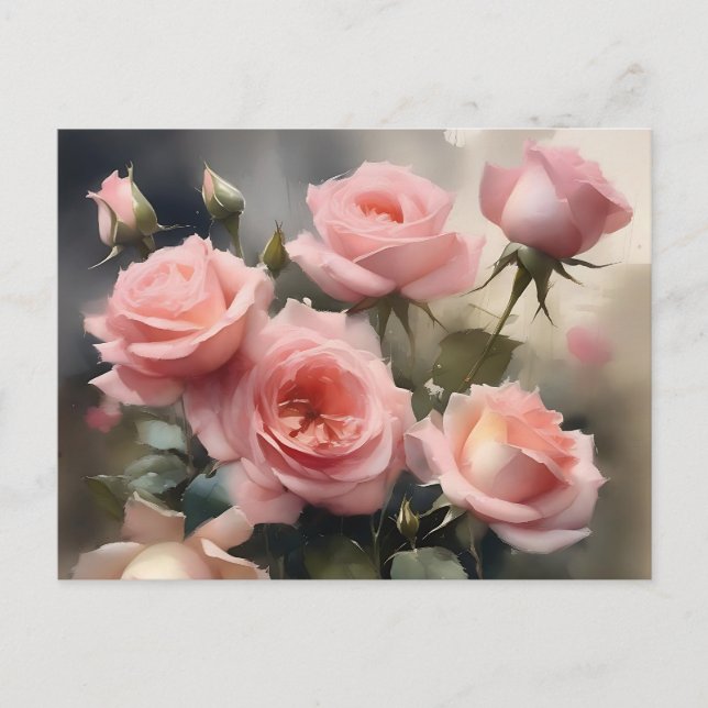 Hellrosa hübsche Rose Aquarellmalerei Postkarte (Vorderseite)