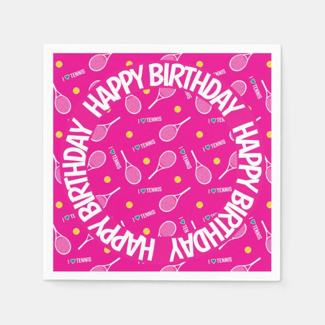 Hellrosa I Liebe Tennis, Happy Birthday Serviette (Vorderseite)