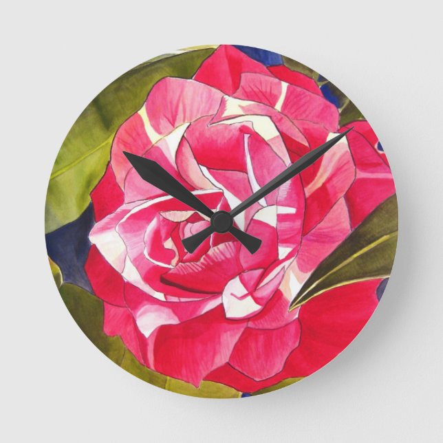 Hellrosa Kamelien Blume Runde Wanduhr (Vorderseite)