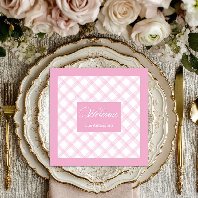 Hellrosa Karierte Napkins Personalisiert und elega Serviette (Light Pink Plaid Napkins Personalized and Chic)