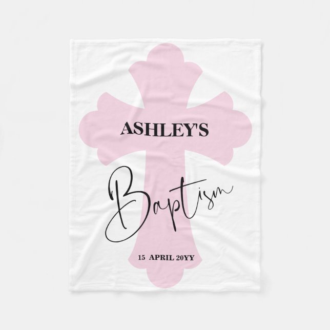 Hellrosa Kreuztaufe Fleecedecke (Vorderseite)