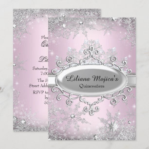 Hellrosa Kristall-Schneeflocken-Prinzessin Quincea Einladung