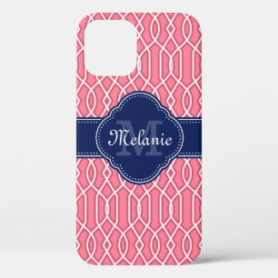 Hellrosa, Lattice Muster Navy Monogram Case-Mate iPhone Hülle