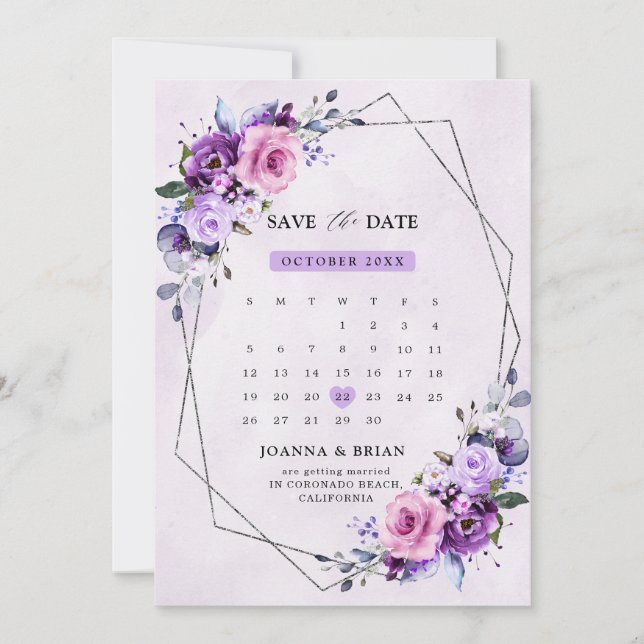 Hellrosa Lila Aquarellfarben Blume Save The Date (Vorderseite)
