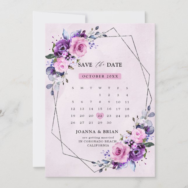 Hellrosa Lila Aquarellfarben Blume Save The Date (Vorderseite)