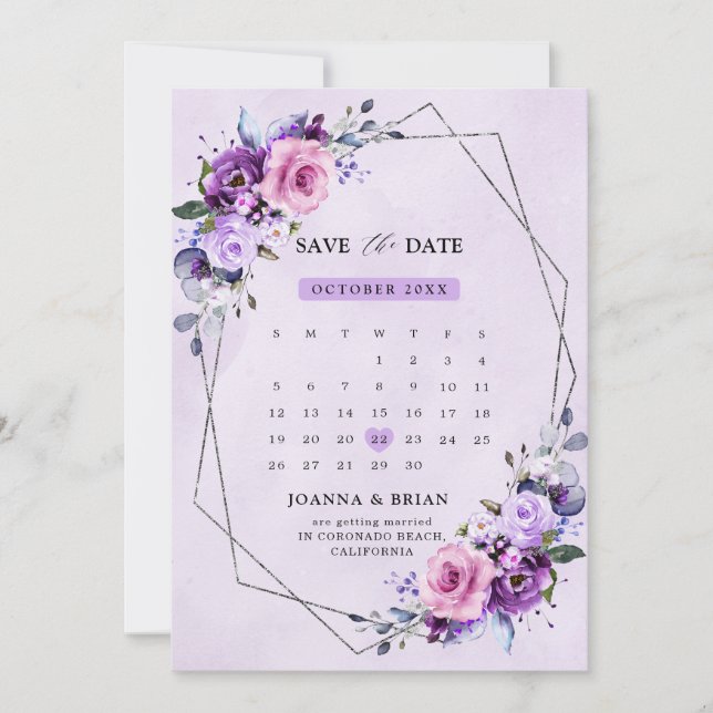 Hellrosa Lila Aquarellfarben Blume Save The Date (Vorderseite)