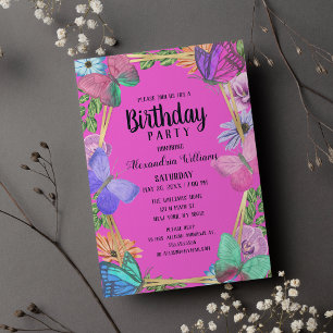 Hellrosa Lila Blumenschmetterlinge Geburtstag Einladungspostkarte