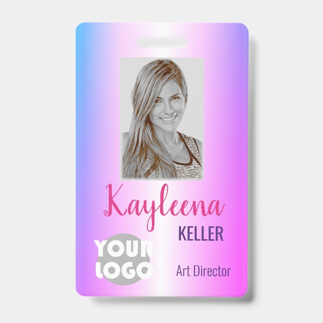 Hellrosa Lila Ombre Logo Barcode ID Foto Abzeichen Ausweis (Vorderseite)