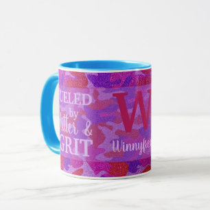 Hellrosa + Lila-Tarnmuster-Glitter-Camo-Name Tasse