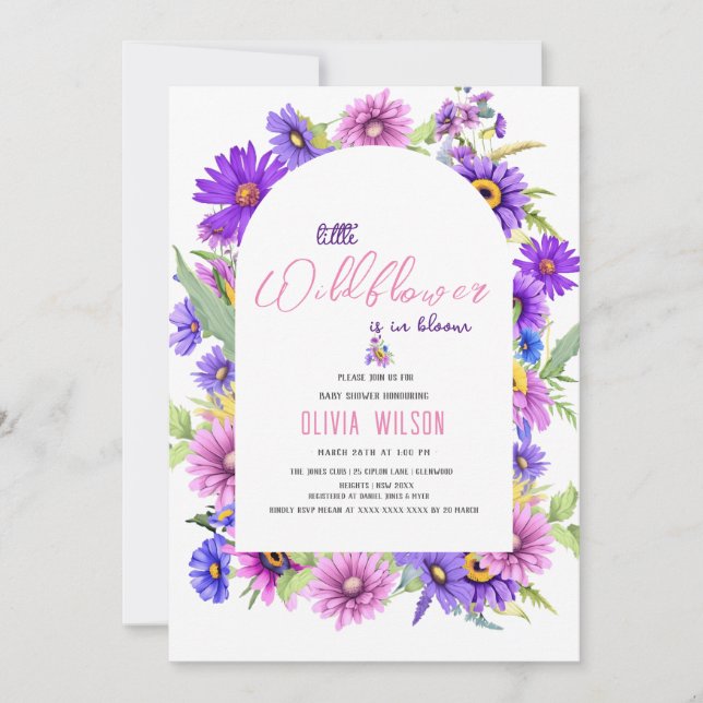 Hellrosa lila Wildblume ist auf dem Weg #3 Einladung (Vorderseite)