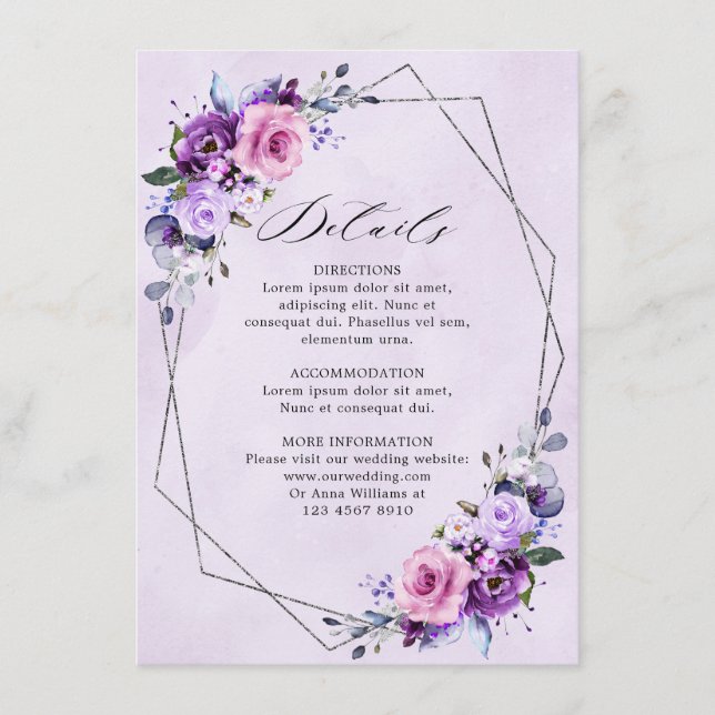 Hellrosa Lilac Lila Shades Blume Hochzeit Begleitkarte (Vorderseite)