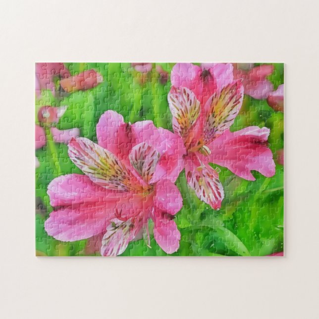 Hellrosa Lily Blume Tropische Art Puzzle (Horizontal)