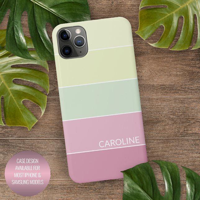Hellrosa Limettengrün gestreiftes Muster iPhone Hülle (Von Creator hochgeladen)